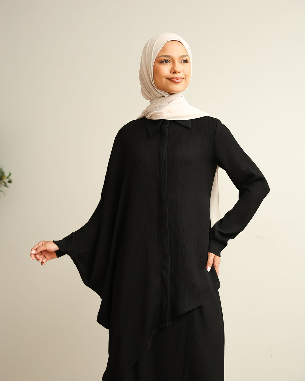 Asymmetric High Low Chemise Blouse Black C1870