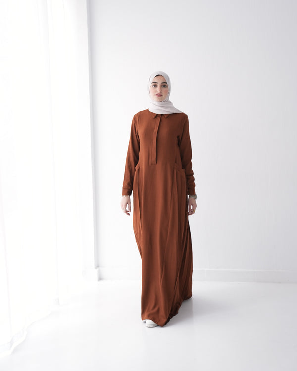 Linen Dress With Pockets Rust C94