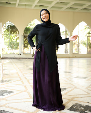 Side Wrap Pleated Abaya Purple C113