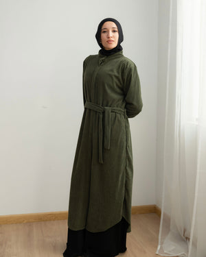 Velvet Corduroy Longline Shirt Olive C510