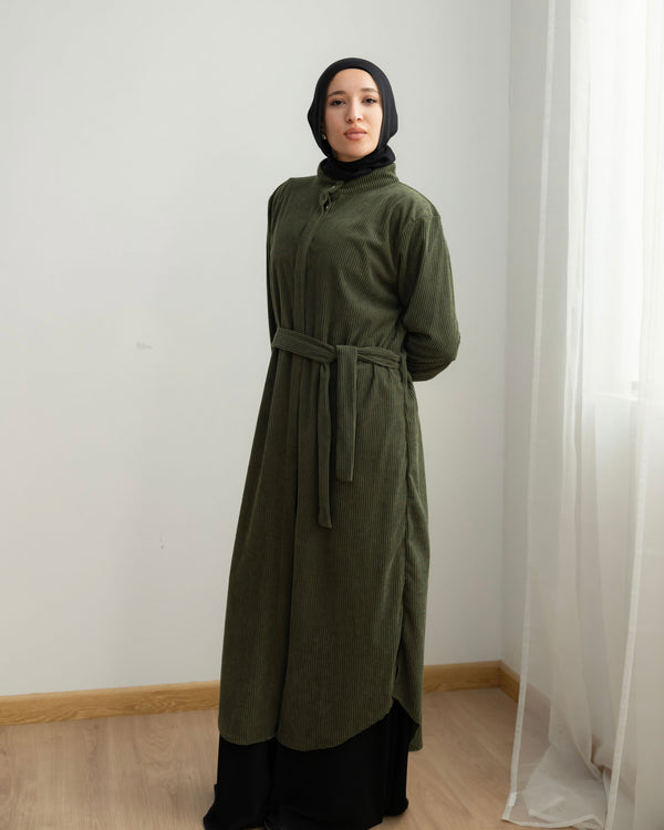Velvet Corduroy Longline Shirt Olive C510
