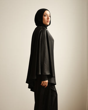 Shimmer Cape-Overlay Jumpsuit Black C1781