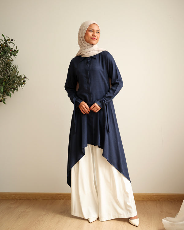 High Low Buttoned Chemise Navy C191