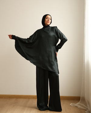 Shimmer Cape-Overlay Jumpsuit Dark Green C1781