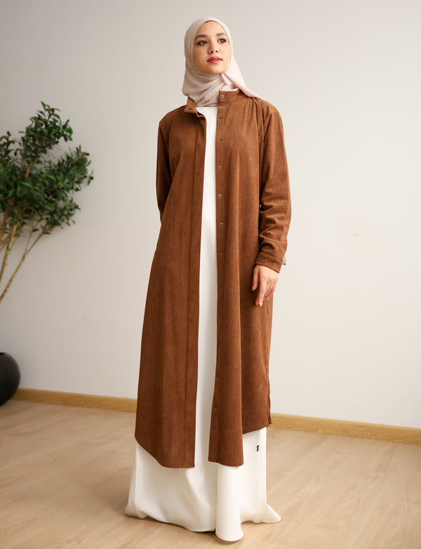 Velvet Corduroy Longline Shirt Rust C510