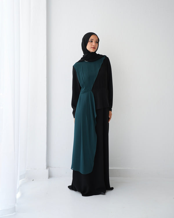 Peplum Side Chiffon Drape Abaya Teal C200