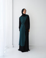 Peplum Side Chiffon Drape Abaya Teal C200
