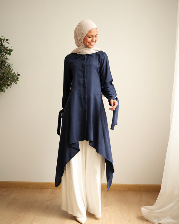 High Low Buttoned Chemise Navy C191