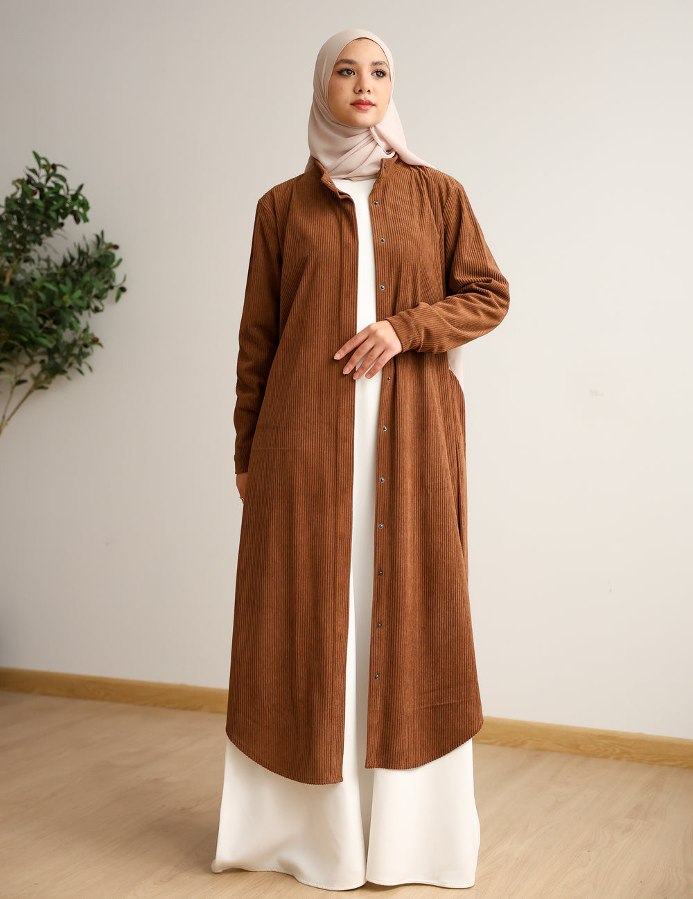 Velvet Corduroy Longline Shirt Rust C510