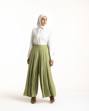 Linen Pleated Jupe Pantalon Pistachio C148