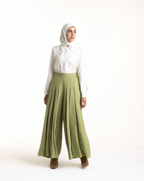Linen Pleated Jupe Pantalon Pistachio C148