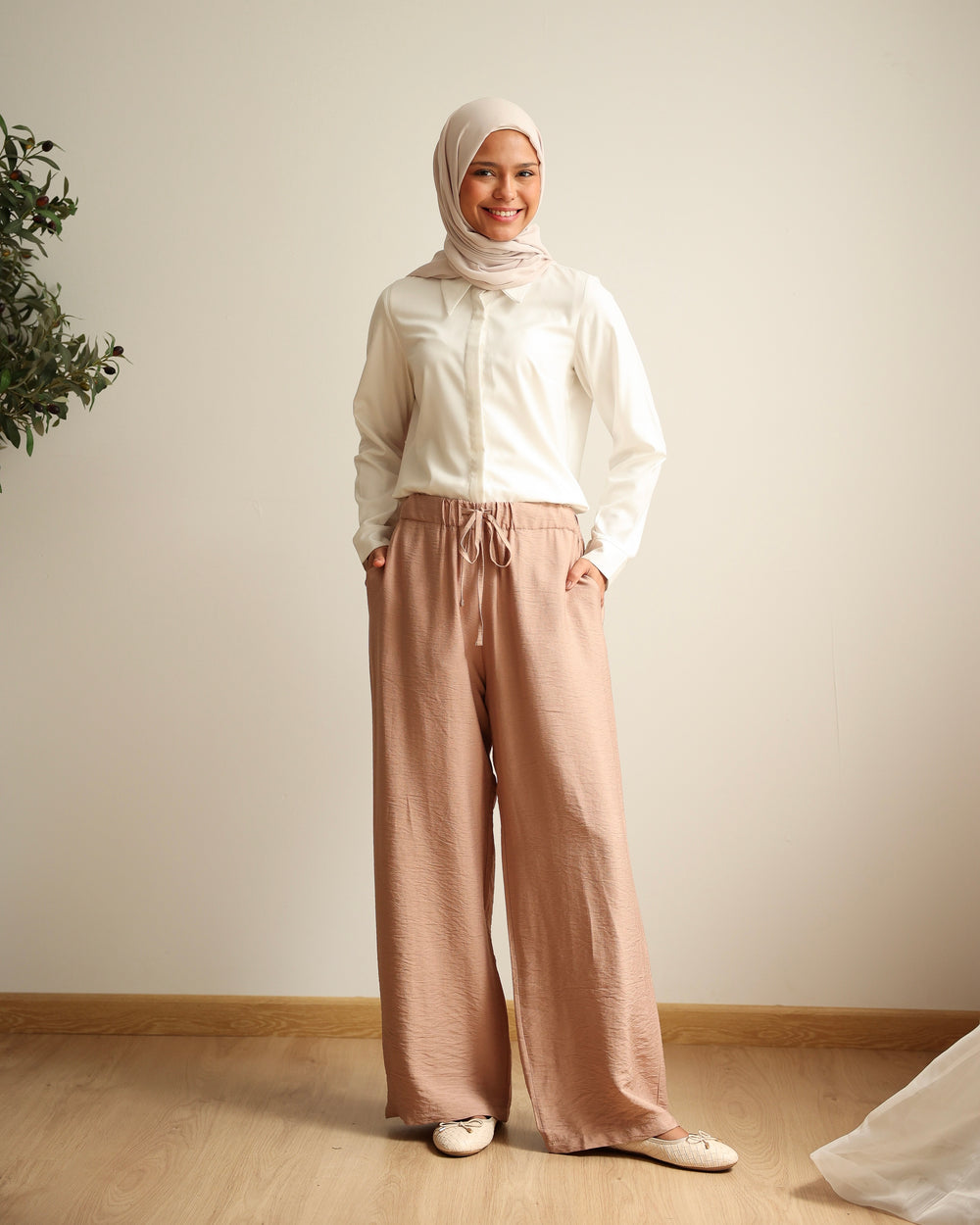 Linen Blend Pants Cafe C11063