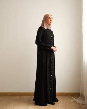 The Front Pleated Gold Buttoned Abaya C69