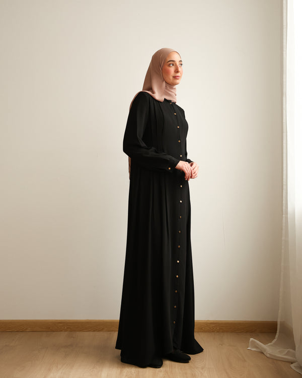 The Front Pleated Gold Buttoned Abaya C69