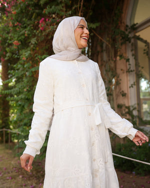 Floral Embroidered Maxi Dress Offwhite C514