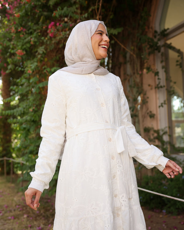 Floral Embroidered Maxi Dress Offwhite C514
