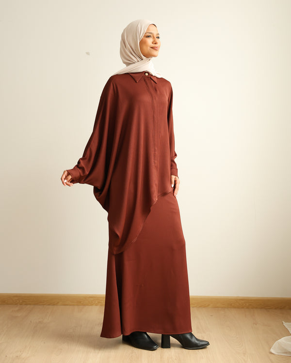Asymmetric High Low Chemise Blouse Rust C1870