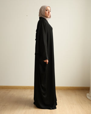 The Lace- Back Free Size Abaya Black C2730