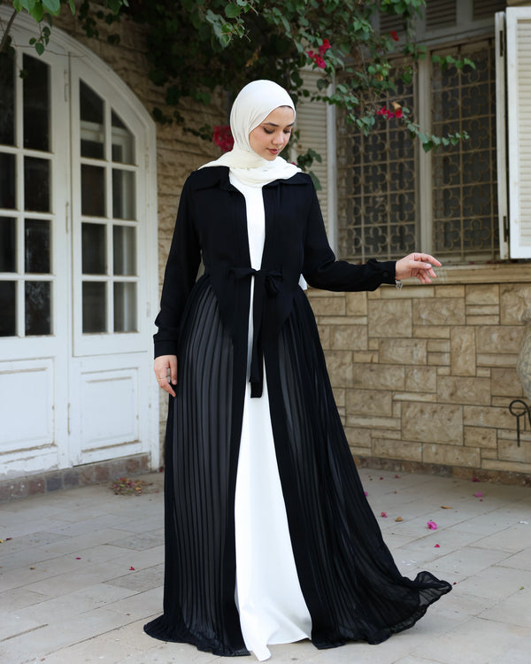 Open Pleated Abaya Black C142