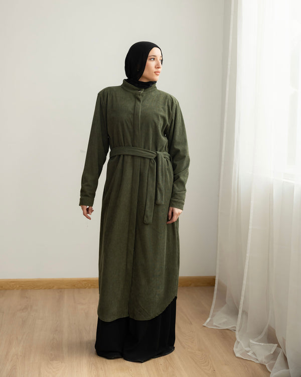 Velvet Corduroy Longline Shirt Olive C510