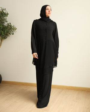 The Front Buttoned Chiffon Layer Abaya C164
