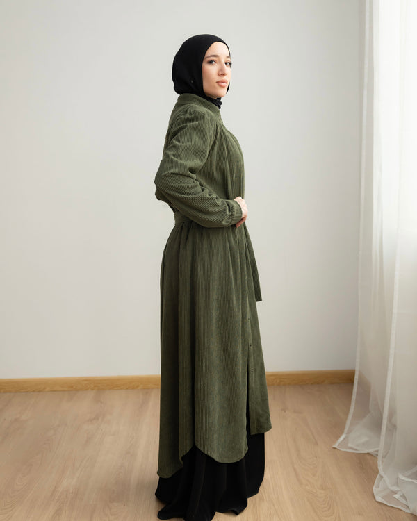 Velvet Corduroy Longline Shirt Olive C510
