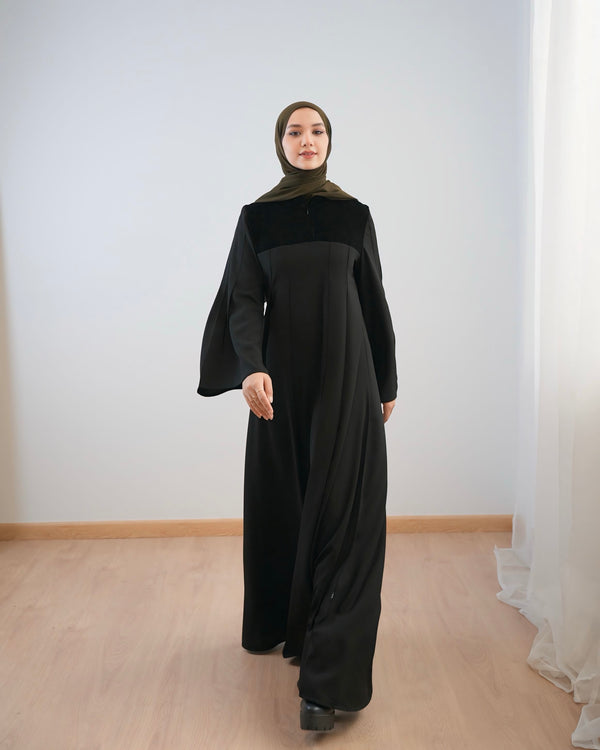 Velvet Pleated Front Abaya C70
