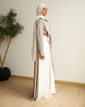 Open Pleated Abaya Beige C142