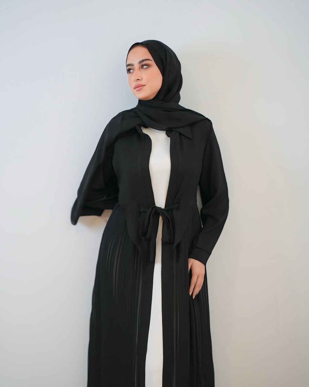 Open Pleated Abaya Black C142