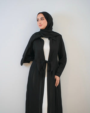 Open Pleated Abaya Black C142