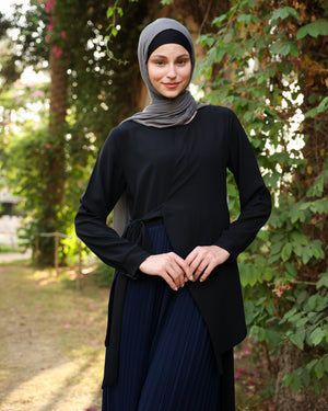 Side Wrap Pleated Abaya Navy C113
