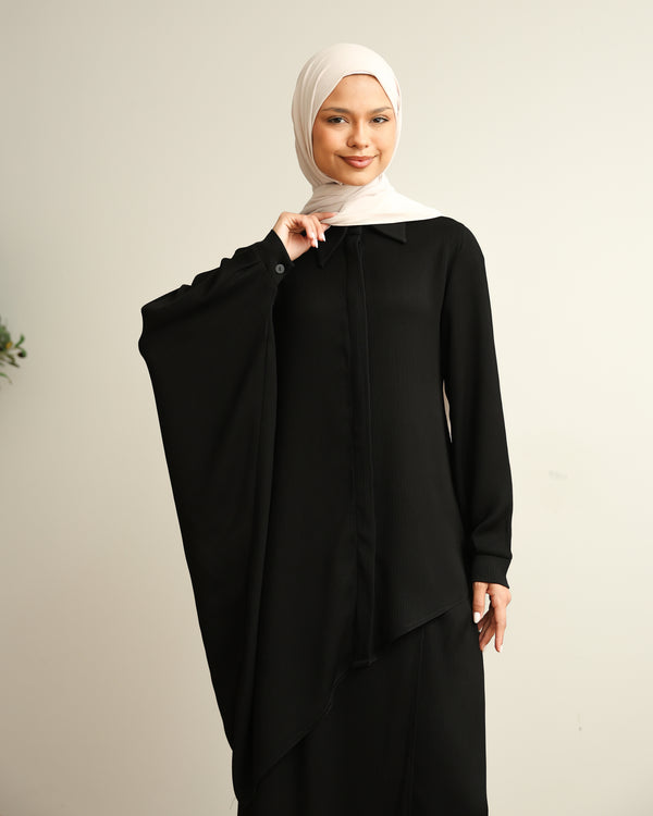 Asymmetric High Low Chemise Blouse Black C1870
