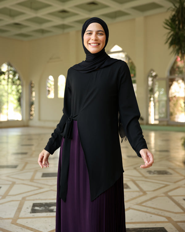 Side Wrap Pleated Abaya Purple C113