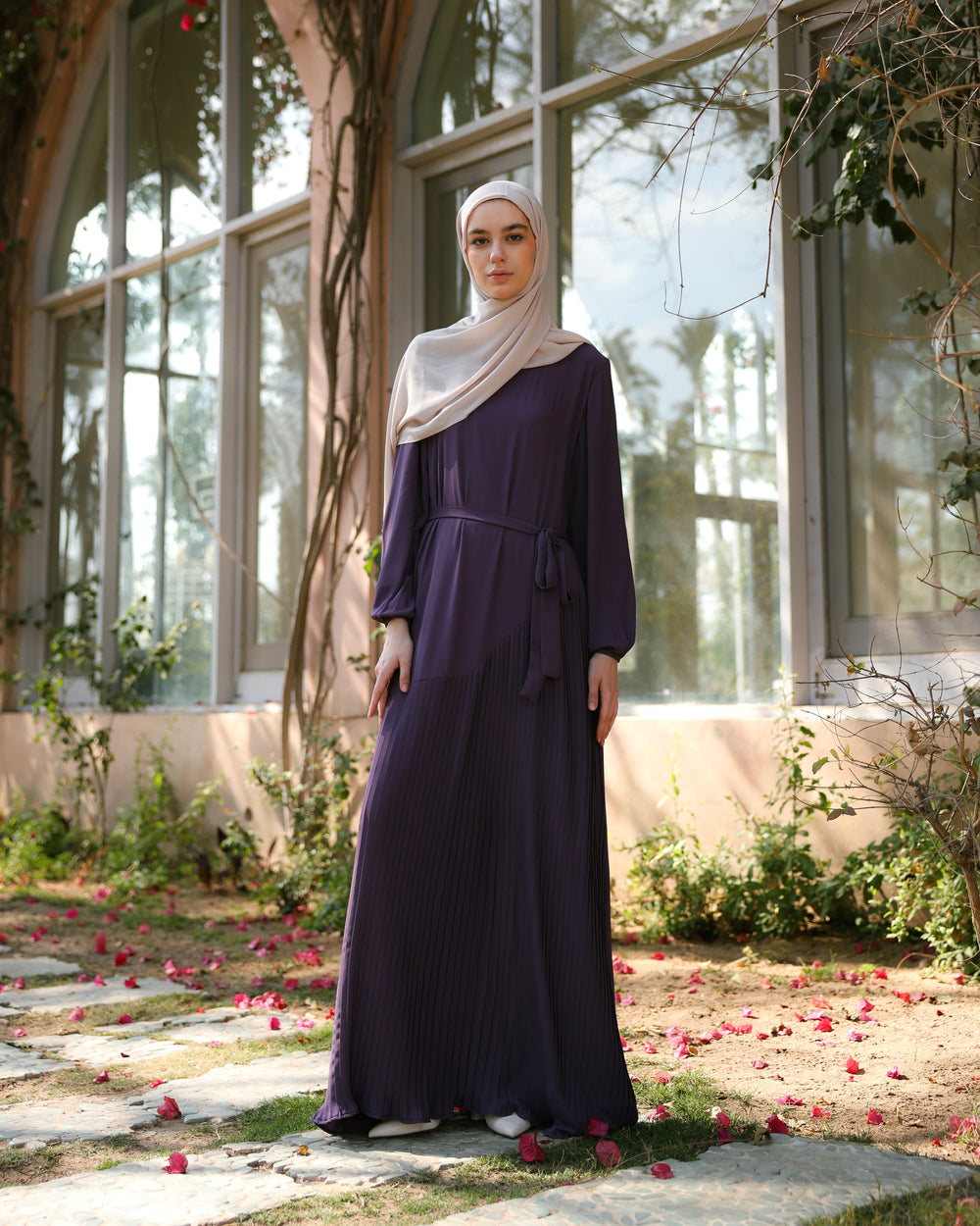 Pleated Chiffon Dress Mauve C74