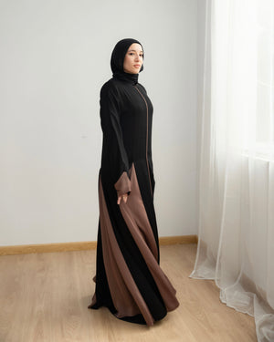 Silk Panel Abaya Cafe C238