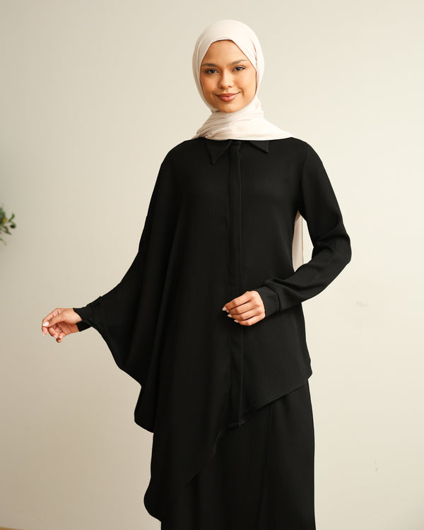 Asymmetric High Low Chemise Blouse Black C1870