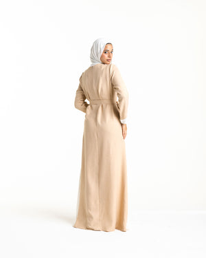 Linen Pleated Dress Beige C742