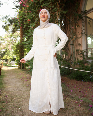 Floral Embroidered Maxi Dress Offwhite C514