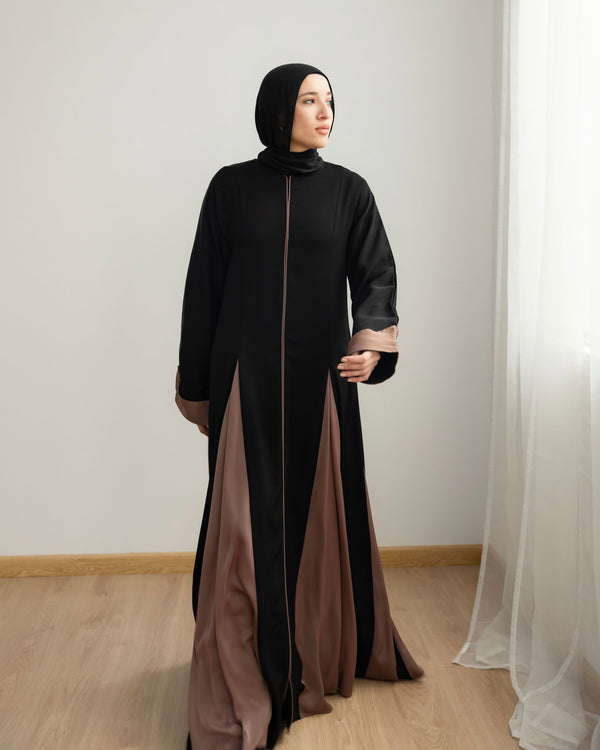 Silk Panel Abaya Cafe C238