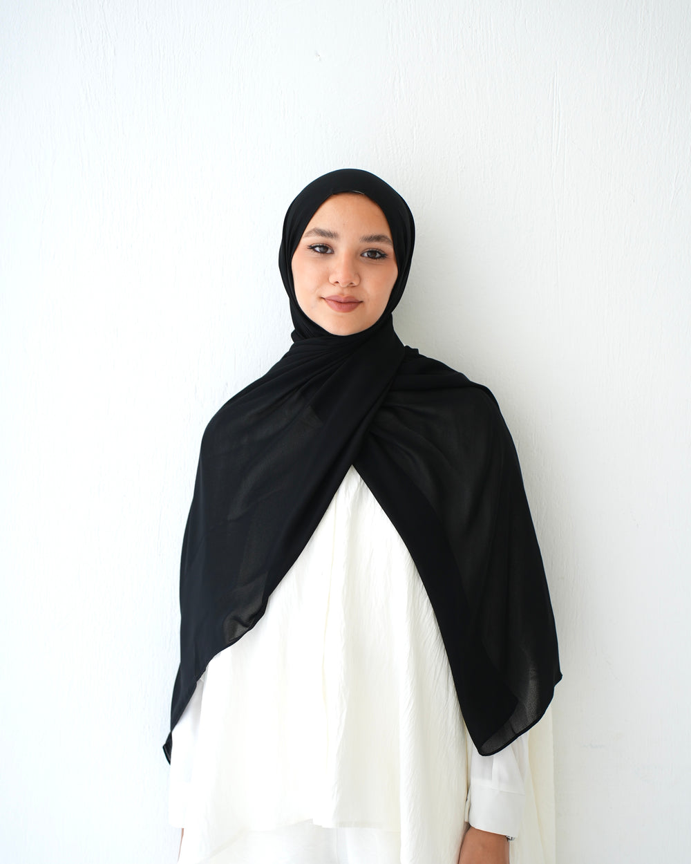 Soft Cotton Chiffon Scarf Black