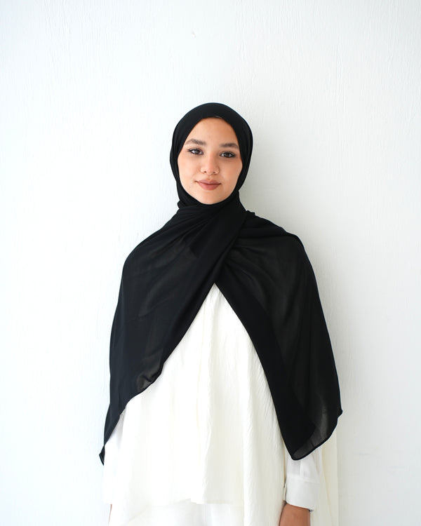 Soft Cotton Chiffon Scarf Black