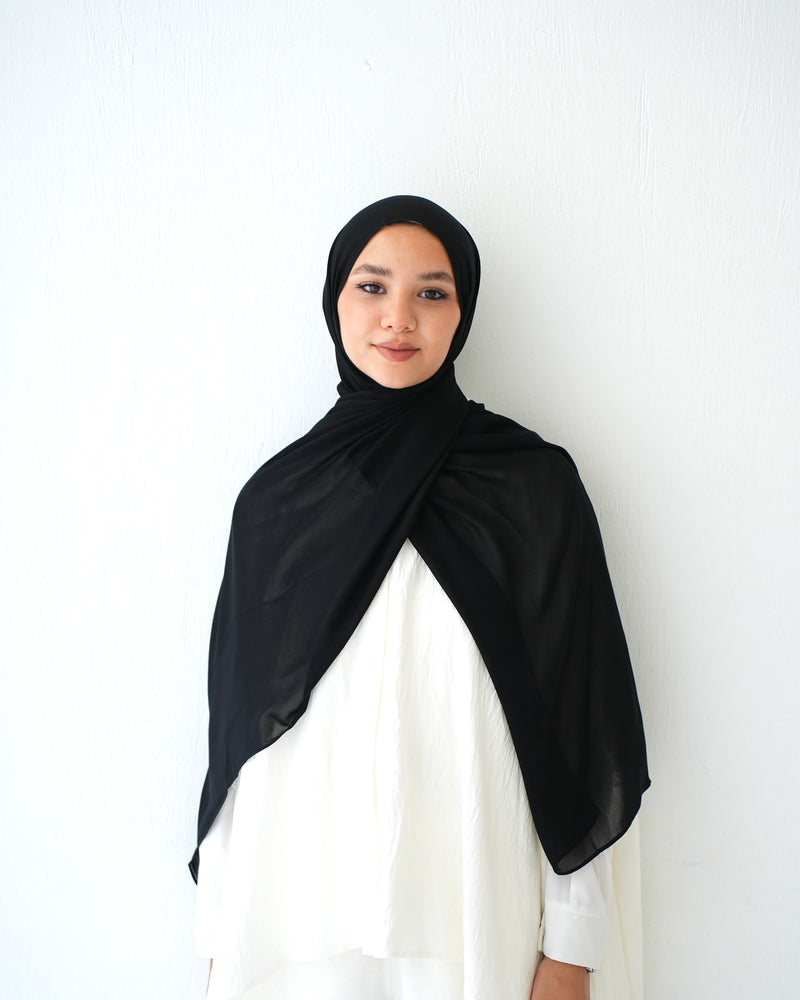 Soft Cotton Chiffon Scarf Black