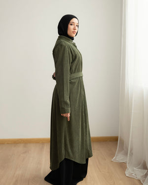 Velvet Corduroy Longline Shirt Olive C510