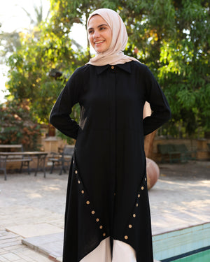 High Low Linen Buttoned Shirt Black C2751