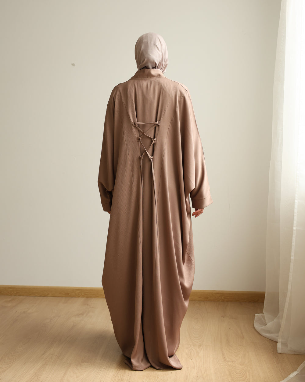 The Lace- Back Free Size Abaya Cafe C2730