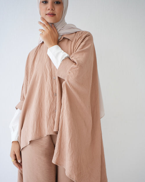 Over Sized Poncho and Pants Set Cafe C11063