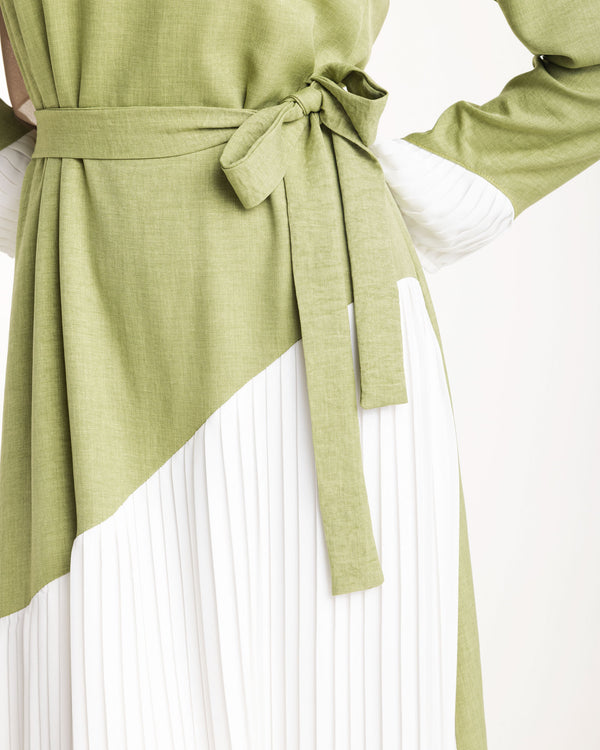 Linen Pleated Dress Pistachio C742