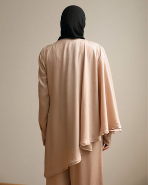 Shimmer Cape-Overlay Jumpsuit Beige C1781