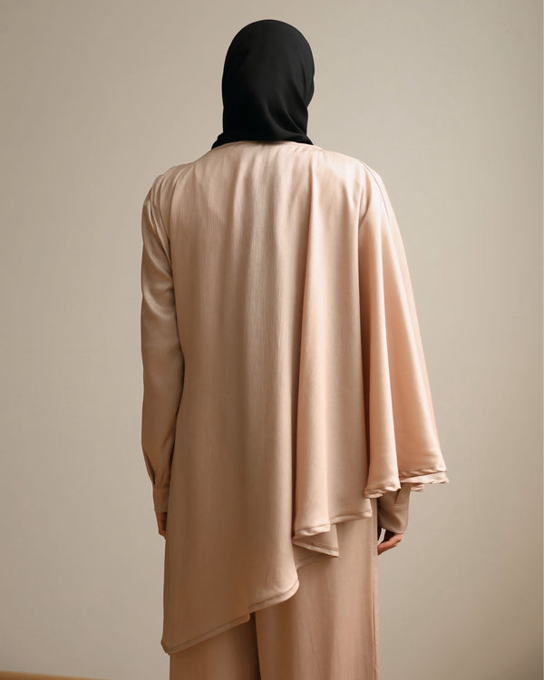 Shimmer Cape-Overlay Jumpsuit Beige C1781