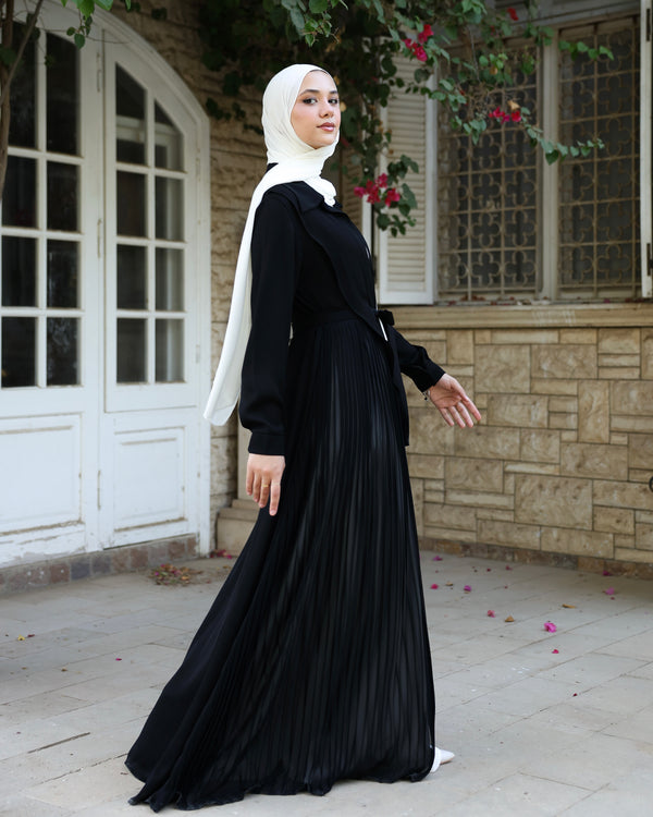 Open Pleated Abaya Black C142